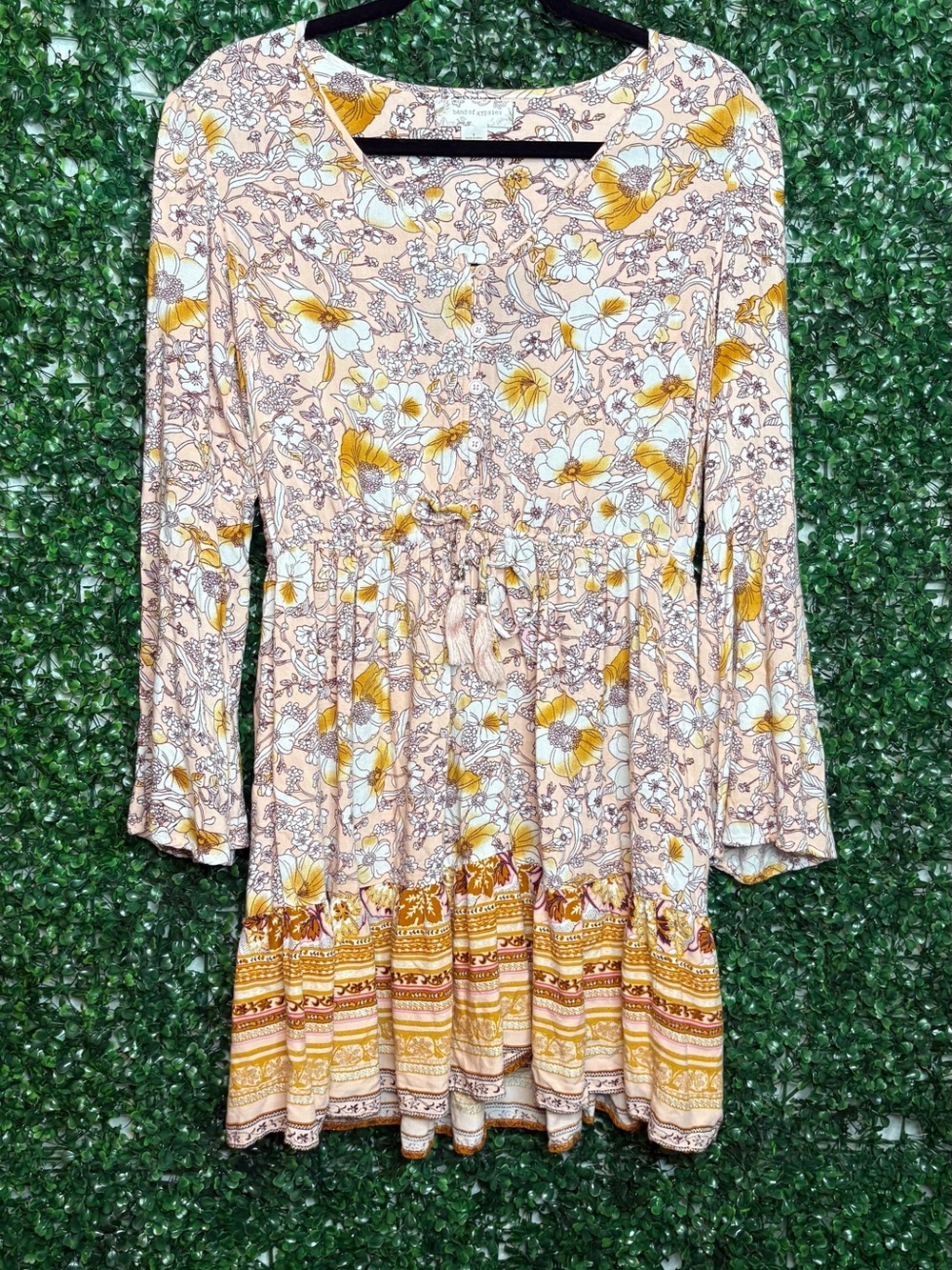 Band of Gypsies Peach Floral Top with Mustard Accents